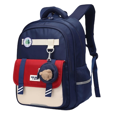 SUN EIGHT 16.5-inch Light Weight School Backpack Water Resistant Polyester Kid&rsquo;s Daypack for Boys, SE22222, Navy Red