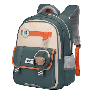 SUN EIGHT 16.5-inch Light Weight School Backpack Water Resistant Polyester Kid&rsquo;s Daypack for Boys, SE22222, Green Orange