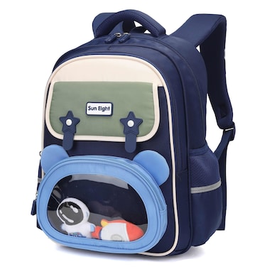 SUN EIGHT 15.5-inch Light Weight School Backpack Water Resistant Polyester Kid&rsquo;s Daypack for Boys, SE22260, Navy