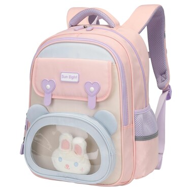 SUN EIGHT Premium 15.5-inch Light Weight School Backpack Water Resistant Polyester Kid&rsquo;s Daypack for Girls, SE22260, Pink