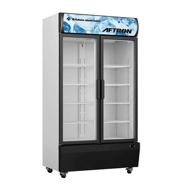 Aftron 885L Gross and 825L Net  Double-Door Chiller, Upright Beverage-Showcase, Energy-saving, low-noise, White/Black,  AFSC1200FC-HD , 1 Year Warranty.