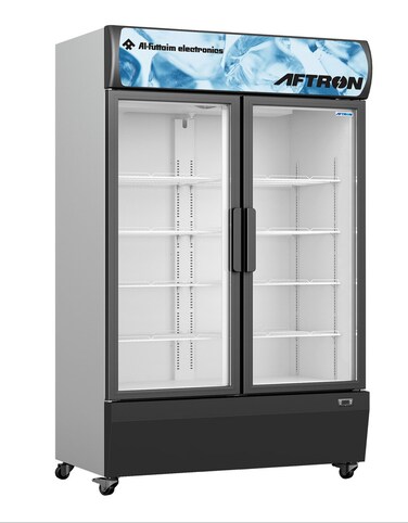 Aftron 1075 Liter Gross and 1000 Net Liter Double-Door Chiller, Upright Beverage-Showcase, Energy-saving, low-noise, White/Black, AFSC1400FC-HD, 1 Year Warranty.