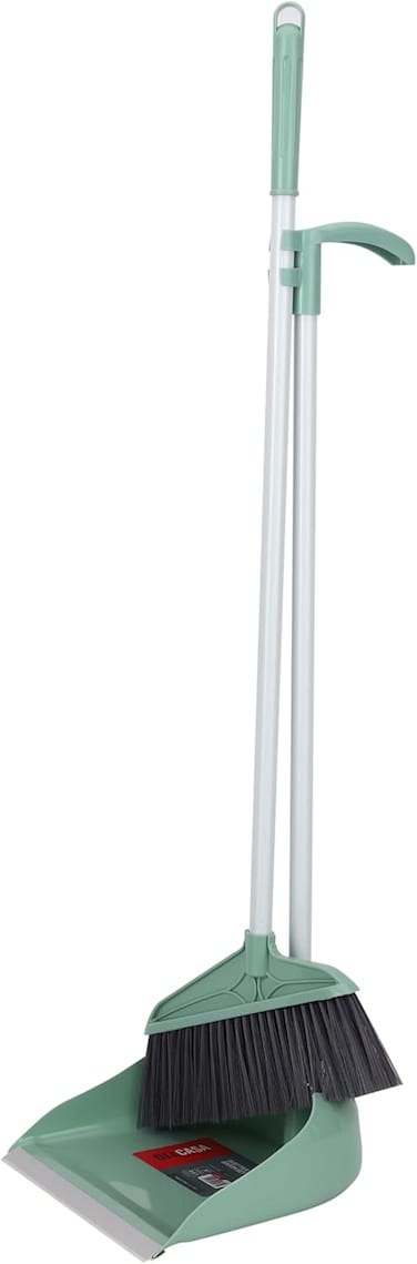 مجموعة مجرفة غبار بمقبض طويل من ديلكاسا - DC3566، رأس كبير وعريض، شعيرات متينة ومقبض مريح، أداة تنظيف متعددة الأغراض مثالية للاستخدام المنزلي والمطبخي والمكتبي والمستشفيات