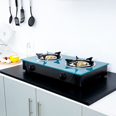 Olsenmark Double Burner Gas Stove - Auto Ignition - Toughened Glass - Low Gas Consumption, 2 Years Warranty