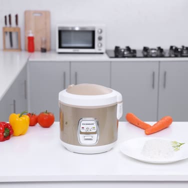 Olsenmark 3 In 1 Rice Cooker - 1.2L Keep Warm upto 8 hours - Non-Stick Coated Inner Pot for Easy Cleaning - Cook and Automatic Keep Warm Function, 2 Years Warranty