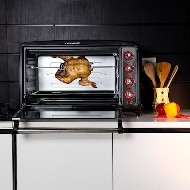 Olsenmark OMO2184 Electric Oven with Convection &amp; Rotisserie, 75L - 60 Minutes Timer - Adjustable Temperature - 4 Power Setting - Inner Lamp - Tempered Glass Window - Stainless Steel Heating