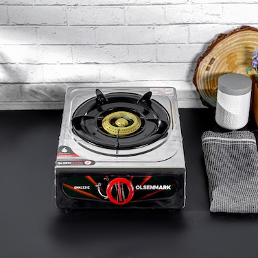 Olsenmark Gas Cooker- OMK2231/ Single Cast Burner, Stainless Steel Top Panel/ Low LPG Consumption and Efficient Burner/ Improved Flow for Effective Heating, Auto Ignition System/ Silver, 2 Y