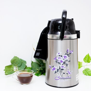 Olsenmark OMVF2236 Hot and Cold Stainless Steel Vacuum Flask, 2.5L - Pump Action - Push Buttons Lock for Safety - Hot &amp; Cool - Perfect for Indoor Outdoor Use