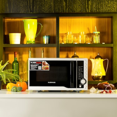 Olsenmark 25 L Microwave Oven- OMMO2261  Multiple Power Levels with Easy Controls  Cooking End Signal with Timer Switch  Perfect for Grilling  White, 2 Years Warranty