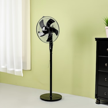 Olsenmark 16&quot; Stand Fan- OMF1698/ Pedestal Design with 5 Super Strong Blades for Strong Wind and 3-Speed Levels/ Adjustable Pitch Angle and Oscillation, Ideal for Home, Office, Garage, Apart