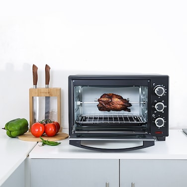 Olsenmark 24 L Electric Oven- OMO2277  With Rotisserie Function  Perfect for Grilling, Toasting and Roasting  6 Stages Heating &amp; Temperature 100-250-Degrees Celsius  60 Minute Timer with Bel