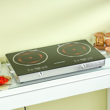 Olsenmark Digital Control Infrared Cooker- OMIC2280/ Double Cooking Hob, 3600 W Burners with Adjustable Temperature and Wattage, Energy Saving/ Multi Functions Include Hot Pot, BBQ, Low Fire