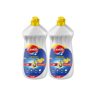 Feah Comfy Lemon Dishwash Liquid 1.5L (Set of 2) - Powerful Grease Removal with Fresh Lemon Fragrance