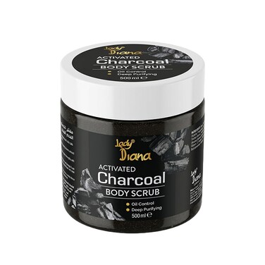 Lady Diana Activated Charcoal Body Scrub, Detoxifying &amp; Deep Cleansing Exfoliator, 500 ml