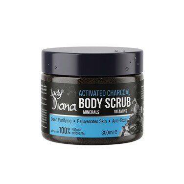 Lady Diana Charcoal Body Scrub, Detoxifying &amp; Deep Cleansing Exfoliator, 300 ml