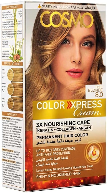 Cosmo Permanent Hair Colour Natural 8.0 Light Blonde, 3X Nourishing Care, Long Lasting, Hairs Color, Natural Looking, 100% Gray Coverage, Coloring Kit, Anti Fade Protection, Dye