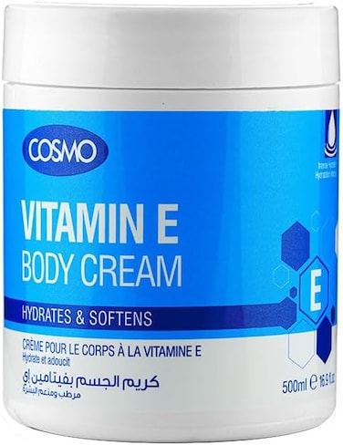 Cosmo Vitamin E Body Cream, Deep‑Moisturising &amp; Antioxidant‑Rich Formula For Soft, Supple &amp; Radiant Skin 500ml, Hydrates &amp; Softens