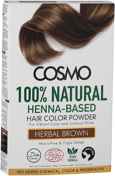 Cosmo 100% Natural Henna Based Hair Color Powder 100g, Herbal Brown, No Chemical, For Vibrant Color, Lustrous Shine, Hair Colour
