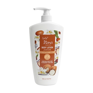 Lady Diana Shea Butter Body Lotion, Intensive Hydration &amp; Nourishing Care, 1000 ml