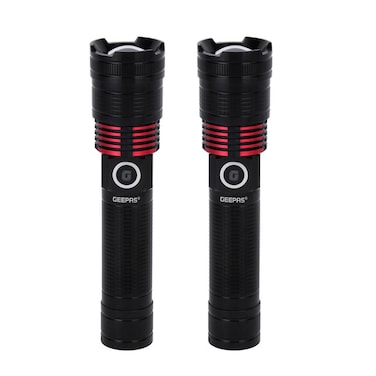 Geepas Rechargeable LED Flashlight- GFL4667/ Pack of 2, 15W, Perfect for Indoor and Outdoor Use