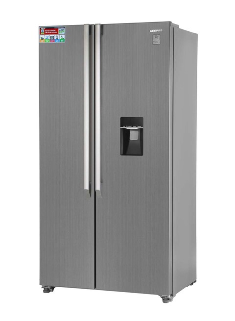 Geepas Side By Side Refrigerator, 670 Litre, Digital Control Temperature Display, Inverter Compressor, Tempered Glass Shelf, Twist Ice Maker, Smart Eco, GRFS6622SWXHN - 5 Year Compressor Warranty
