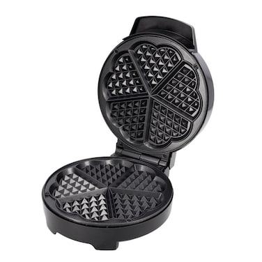 Geepas Waffle Maker &ndash; 5 Slice Heart Shaped Non-Stick Electric Belgian with Adjustable Temperature Control American Machine, Iron - 2 Years Warranty, 1000W, Silver &amp; Black