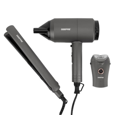 Geepas 3-in-1 Professional Styling Kit- GHF86068  Dryer, Straightener, Epilator, 2 Speed and 2 Level Temperature Setting Perfect for Salon and At Home Styling, 2200W  2 Years WarrantY