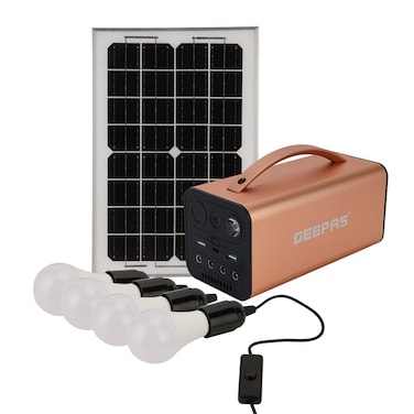 Geepas Rechargeable Power Station- GPS51087/ 7500 mAh Lithium Battery, 4 Pcs 5W LED Bulbs,Digital Display, Perfect Emergency Backup for Home, Travel, Camping &amp; More