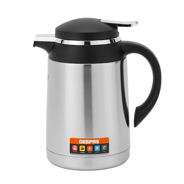 Geepas 1.0 L Stainless Steel Vacuum Flask- GVF27022/ for Hot and Cold Beverages, for upto 24 Hours/ Suitable for Indoor and Outdoor Use, Home, Camping/ 2 Years Warranty, Black and Silver