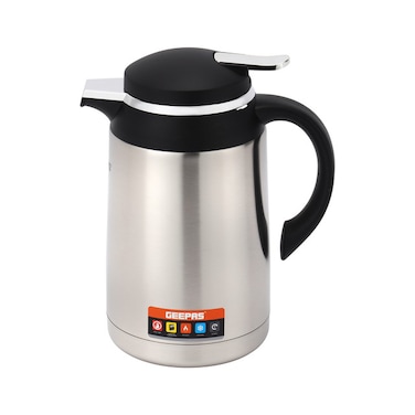 Geepas 1.3 L Stainless Steel Vacuum Flask- GVF27023/ for Hot and Cold Beverages, for 24 Hours/Comfortable to Hold and Easy to Carry/ 2 Years Warranty, Black and Silver