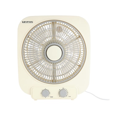 Krypton 10" Box Fan- KNF6449/ High Performance with 3-Speed Controls and 6 PP Leaf Blades/ Efficient Cooling and Wind, 60 Minute Timer, 50W Motor/ 2 Years Warranty, Grey and White