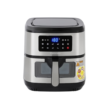 Krypton Double Heating Digital Air Fryer- KNAF6590/ 7.5 L Pot with Rack, with Vortex Frying Technology/ LED Display, 1-60 Min Timer, Temperature 50-200 Degree Celsius/ 9 Preset Programs, Window, Interior Lamp/ for Fries, Steak, Chicken, Cake, Meat, Bread, etc./ 2 Years Warranty, Black and Silver