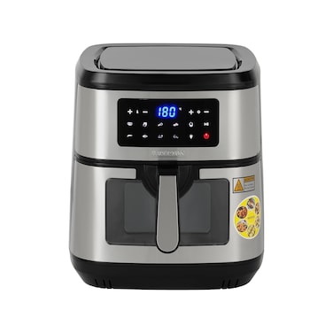 Krypton Double Heating Digital Air Fryer- KNAF6591/ 9.5 L Pot with Rack, with Vortex Frying Technology/ LED Display, 1-60 Min Timer, Temperature 50-200 Degree Celsius/ 9 Preset Programs, Window, Interior Lamp/ for Fries, Steak, Chicken, Cake, Meat, Bread, etc./ 2 Years Warranty, Black and Silver