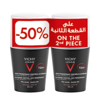 مزيل عرق فيشي هوم رول أون، مزيل عرق مهدئ يدوم 72 ساعة، 50 مل، اشترِ قطعة واحصل على خصم 50% على القطعة الثانية، عبوة ترويجية