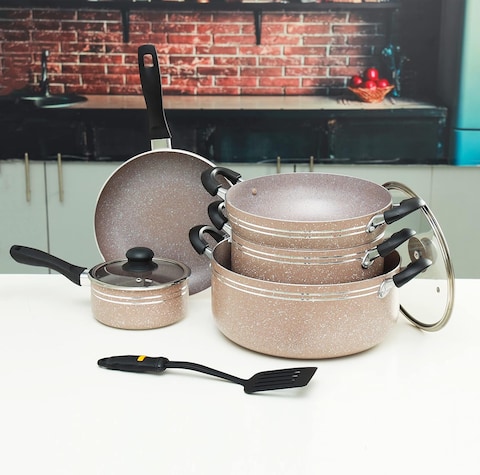 Delcasa DC1889BGE 9Pcs Aluminum Cookware Set Durable Marble Coating Non Stick Pots and pans set