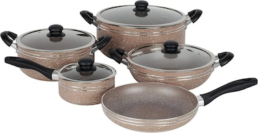 Delcasa DC1889BGE 9Pcs Aluminum Cookware Set Durable Marble Coating Non Stick Pots and pans set
