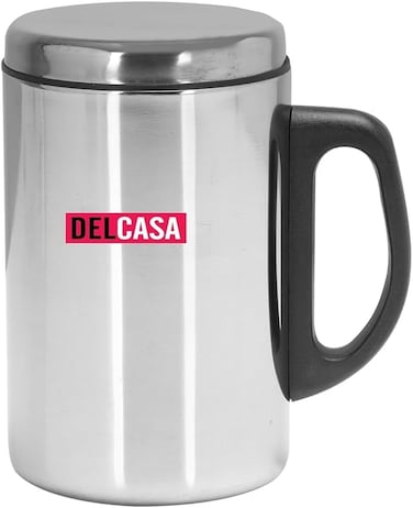 Delcasa DC2272 Stainless Steel Travel Mug, 350ml Capacity, Silver/Black