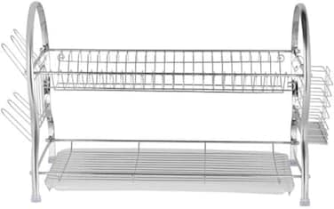 رف أطباق من الحديد المطلي بالكروم من ديلكاسا، طبقتان، فضي اللون، للمطبخ