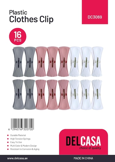 Delcasa Plastic Cloth Clips 16-Pieces Set, 23cm X13cm X 4cm Size, Multicolor