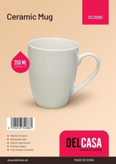 Delcasa DC3085 Ceramic Mug, 350ml Capacity, White