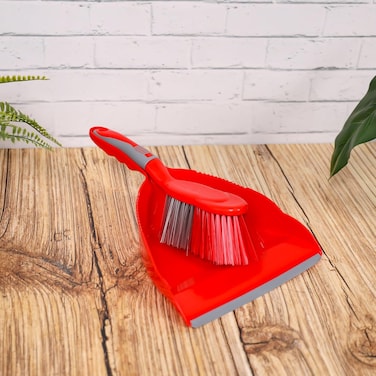 Delcasa Dustpan With Brush, Red/Grey