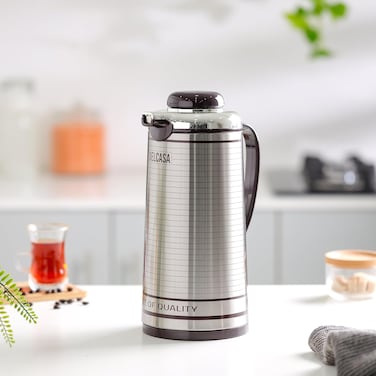 Delcasa DC3167 Double Wall Vacuum Flask, 1.6 Liters Capacity, Black/Silver