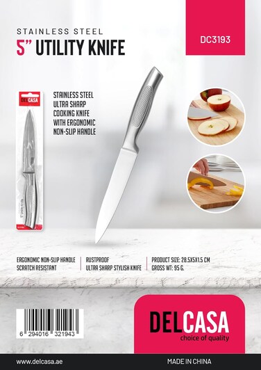 Delcasa DC3193 Utility Knife, 5 Inch Size, Silver