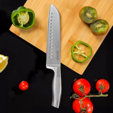 Delcasa DC3194 Santoku Knife, 7-Inch Size, Silver