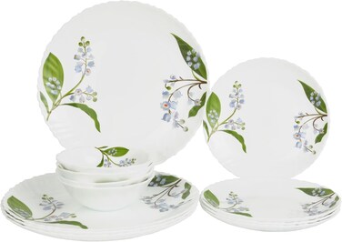 طقم عشاء ديلكاسا DC3303 بوتانيكال بليس أوبالوير، 12 قطعة، أبيض/أخضر