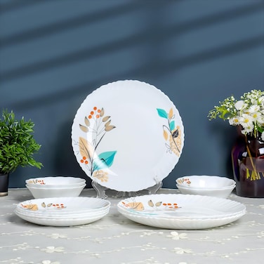 Delcasa DC3304 Tropical Tranquility Opalware Dinner Set 12-Pieces, White