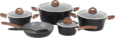 Delcasa Chef Master 10 Piece Non Stick Cookware Set With 5 Layer Granite Coating Pots And Pan Set (Black)