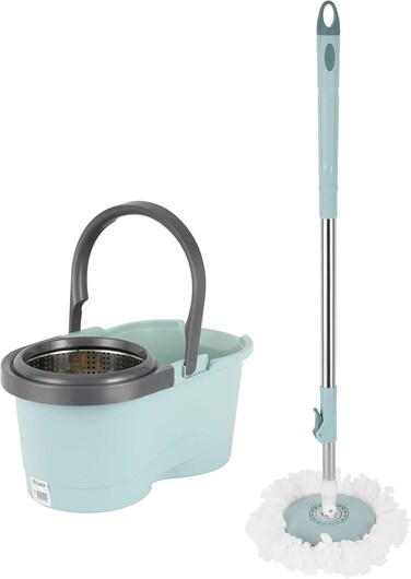 ممسحة ديلكاسا سهلة الدوران سعة 11 لترًا مع دلو سهل/حوض من الفولاذ المقاوم للصدأ