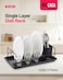 رف تجفيف الأطباق Delcasa DC3461 ذو طبقة واحدة، منظم للمطبخ لحفظ الأطباق والأوعية وأطباق الربع، إلخ. يتسع لـ 12 طبقًا، هيكل حديدي مطلي بالبودرة، حامل تجفيف مع لوح تصريف من البولي بروبيلين.