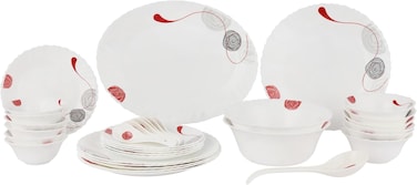 طقم عشاء ديلكاسا دازل أوبالوير مكون من 34 قطعة - DC3462 / يشمل أطباق بيضاوية ومسطحة وأوعية تقديم وملاعق / آمن للاستخدام في غسالة الصحون والفريزر والميكروويف / مقاوم للكسر ومناسب للطعام / أبيض